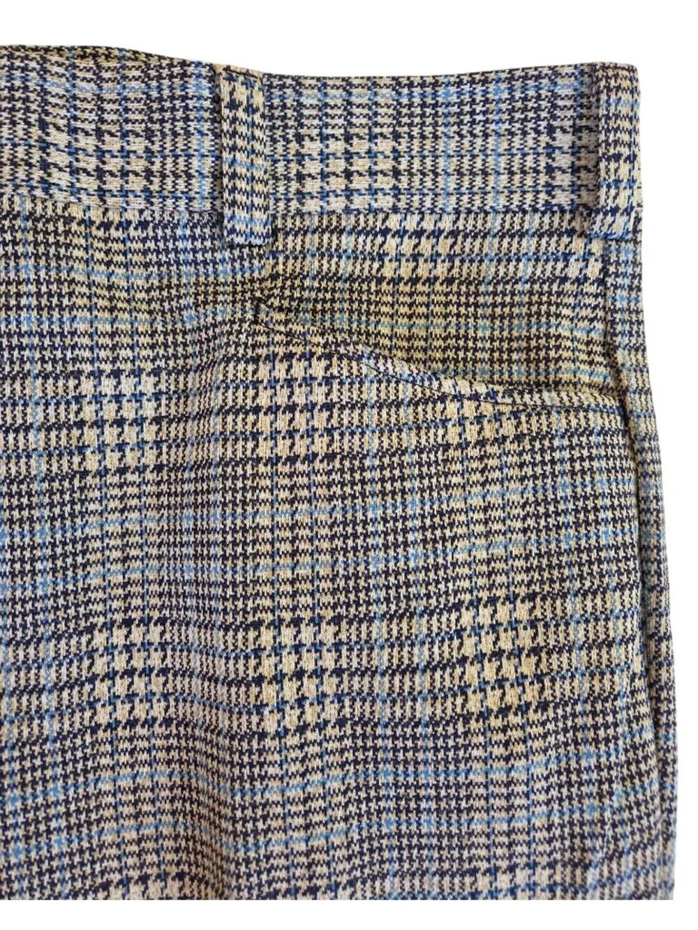 Vtg 70's Mens Houndstooth Flared Dress Pants Trousers Blue & Black Retro 40x28